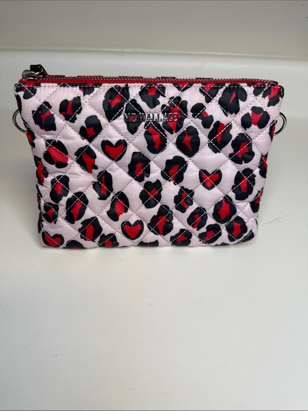 MZ Wallace Small Pippa Quilted Bag with Red & Black Heart Leopard Print